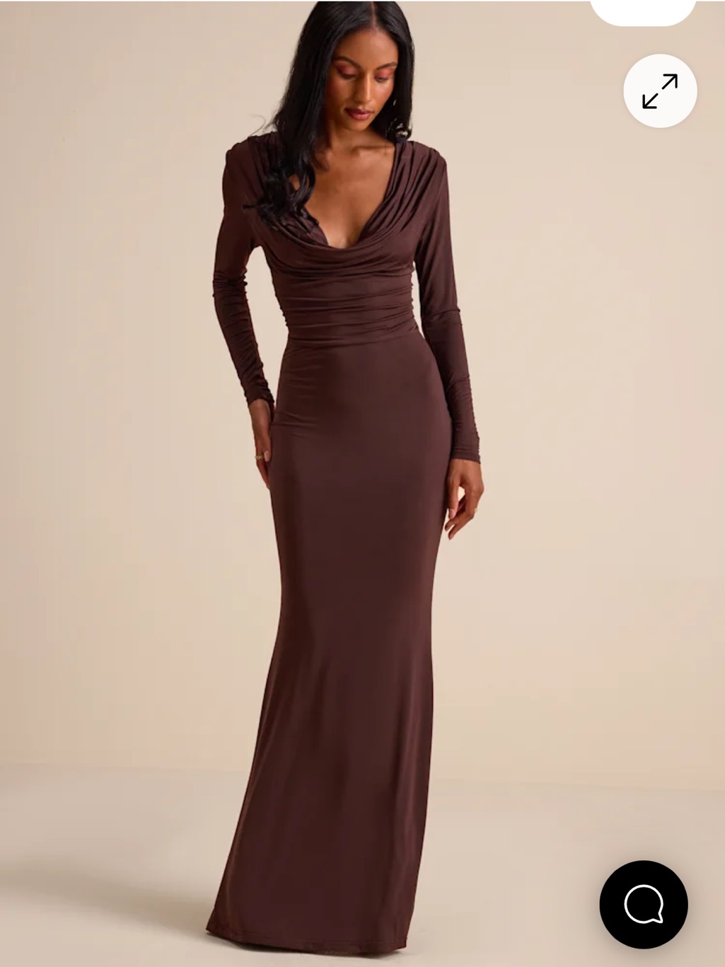 Lulus Elegant Long-Sleeve Brown Cowl Neck Maxi Dress